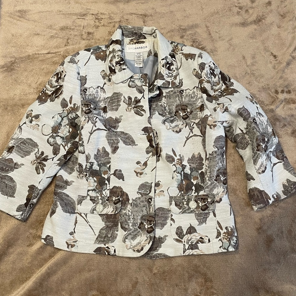 Sag Harbor Vintage Floral Print Jacket 3/4 Sleeve Button Front Jacket Size 14